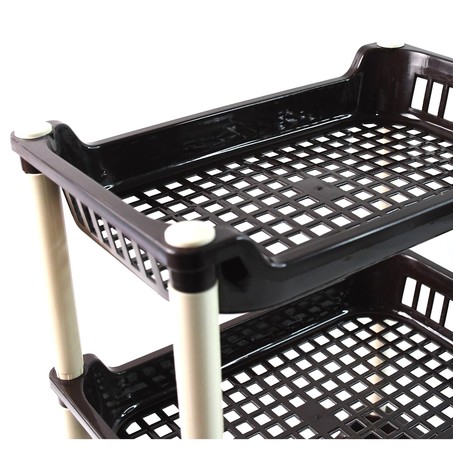 Wukusy Apex small plastic storage rack organizer with 3 tiers, ideal for home and kitchen organization.