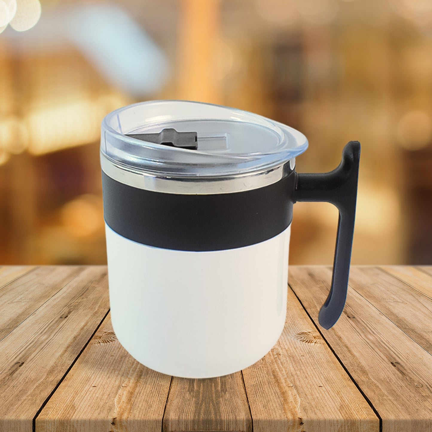 Wukusy Apex stainless steel pop inner mug with 350ml capacity, durable kitchen drinkware, close-up of mug with lid and handle