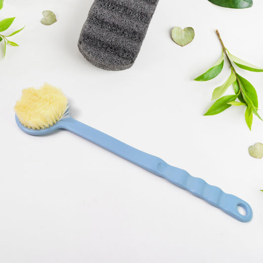 Wukusy shower back scrubber with long handle, dry body brush for easy back cleaning in home and kitchen use