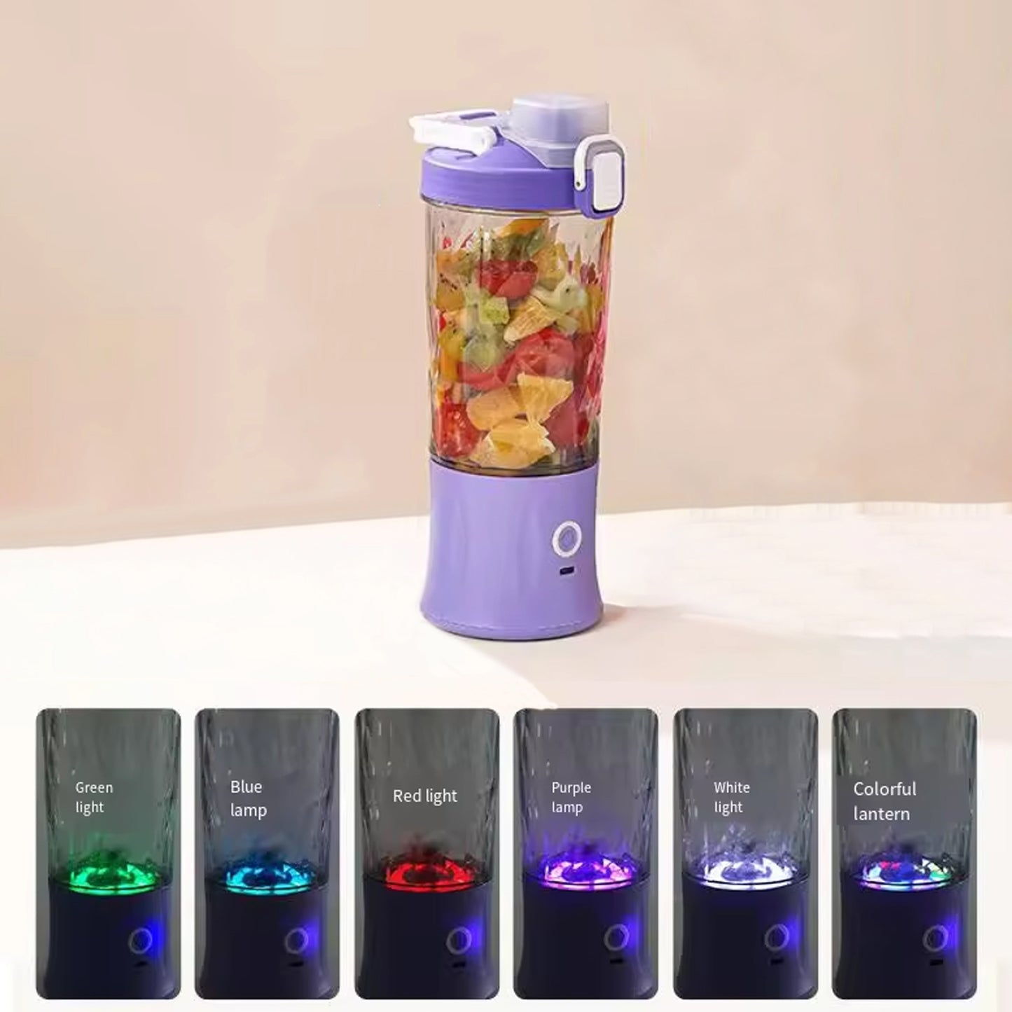 Wukusy electric juicer with multicolor light, 8 blades, 600ml capacity, suitable for home kitchen use.