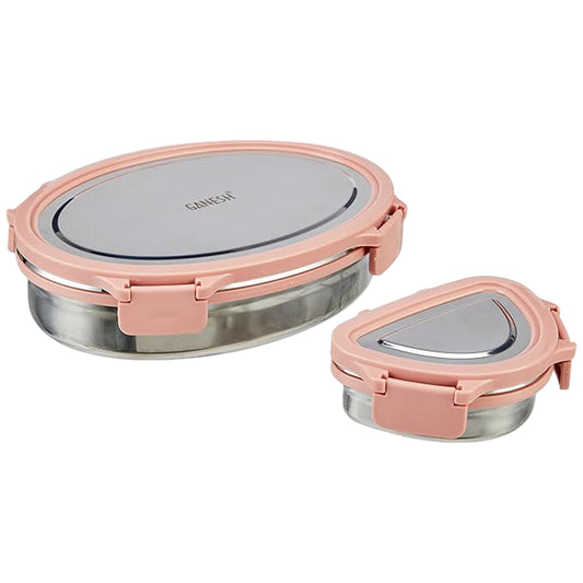 Wukusy Ganesh Classy 2-piece stainless steel lunch box set with decorative Ganesh design for home and kitchen use.