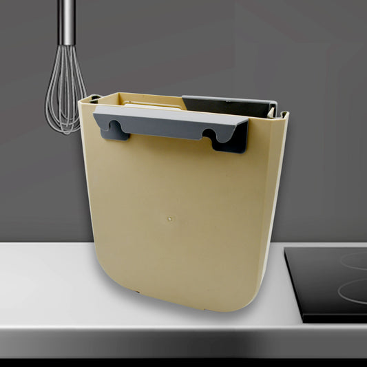Wukusy small collapsible hanging trash can for kitchen cabinet door, suitable for bathroom, bedroom, office, or car use.