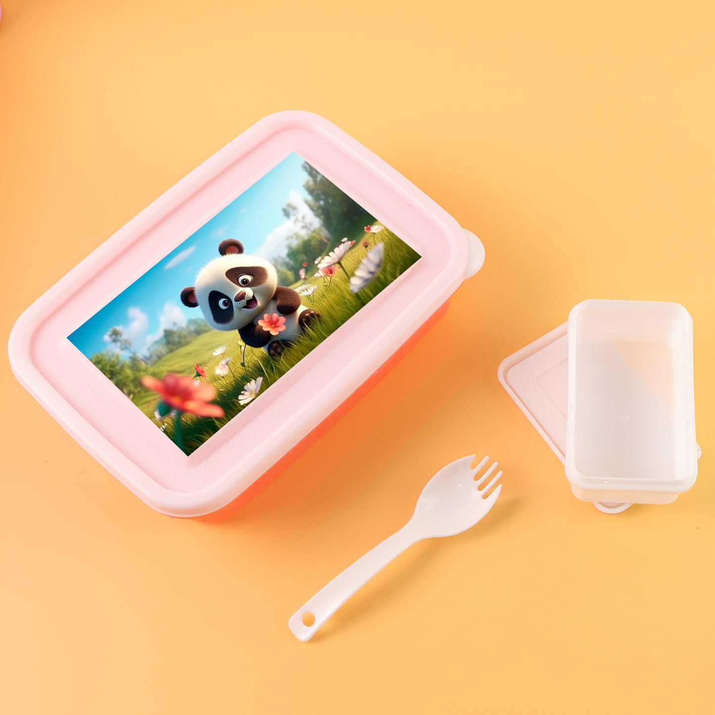 Kids cartoon printed lunch box set by Wukusy, featuring colorful, fun designs for children’s lunch storage.