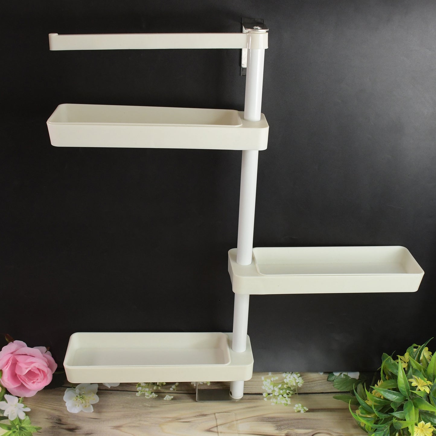 Wukusy rotating kitchen storage racks, adjustable multipurpose shelf organizers for home kitchen organization.