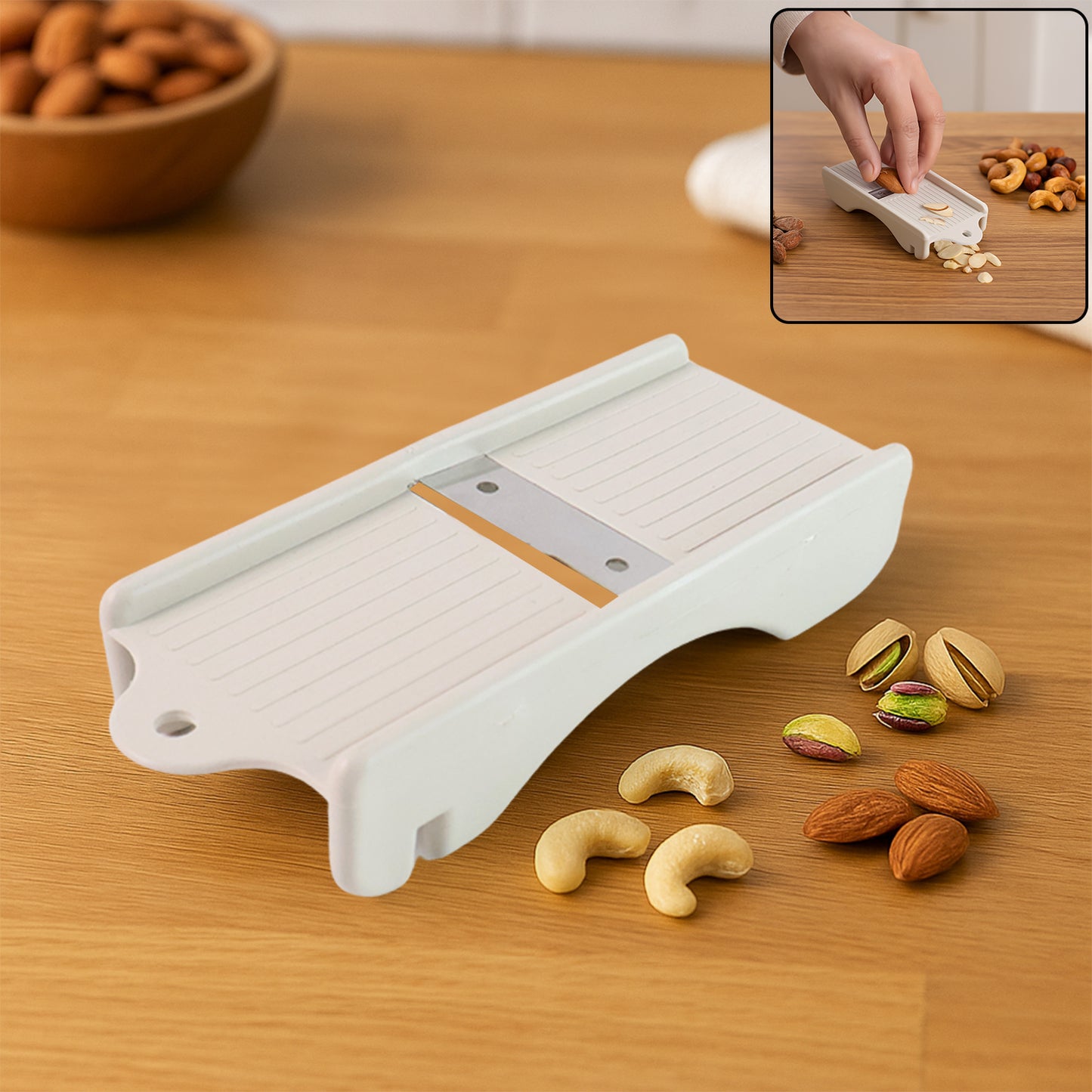 Wukusy Liger multipurpose dry fruit and ginger slicer, kitchen tool with stainless steel blades for easy slicing and preparation.