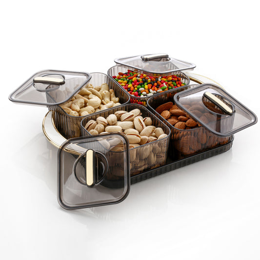 Wukusy Luxury Delight 4-piece dry fruit storage box set for home and kitchen organization, with clear lids and durable design.