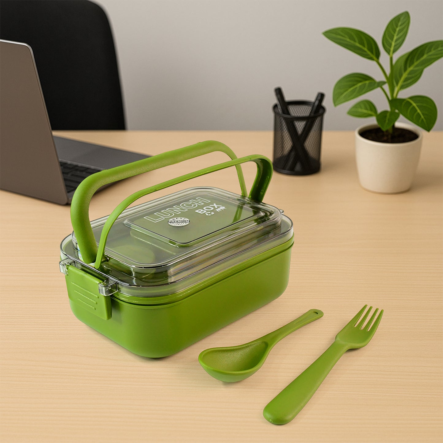 Wukusy Magic Lunch Box with leakproof compartments for storing meals, featuring multiple sections for convenient food separation.