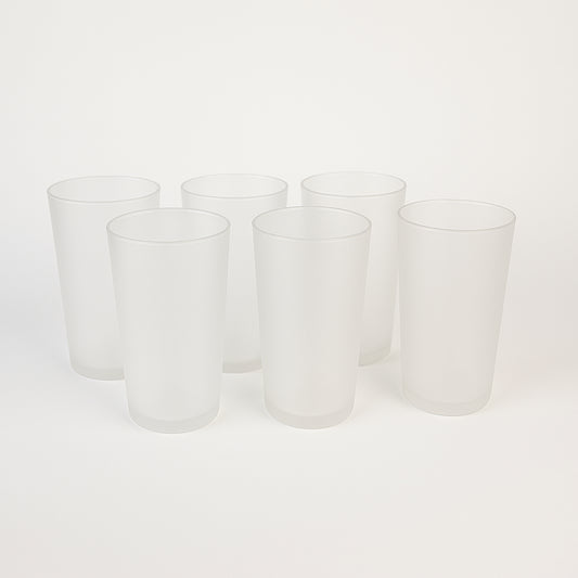 Set of six Wukusy matte finish glass tumblers, approximately 300ml each, ideal for home and kitchen use.