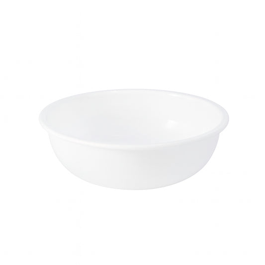White plastic 6-inch round deep serving bowl by Wukusy, ideal for serving salads, pasta, or side dishes in the kitchen.