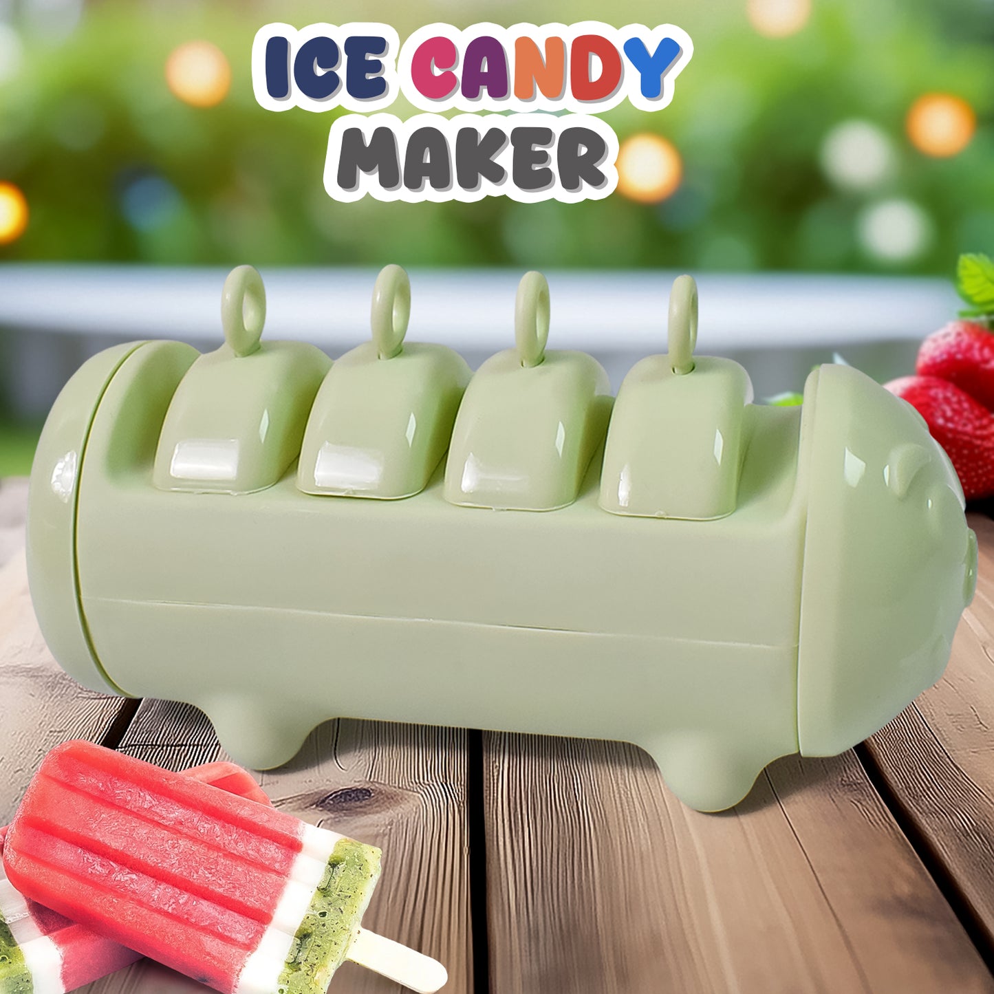 Wukusy plastic ice candy maker with 4 compartments for making colorful kulfi or ice candies at home.
