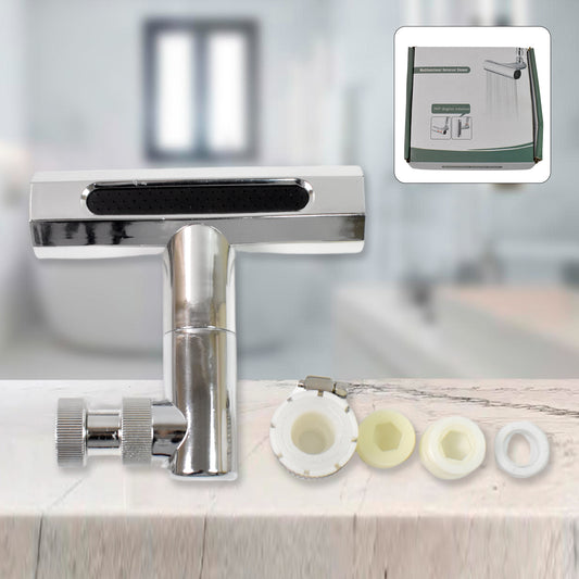 Wukusy plastic multifunctional universal shower head with adjustable high pressure and water-saving features in a home and kitchen setting.