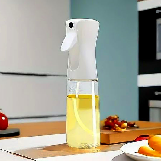 Wukusy plastic oil spray bottle, 250ml capacity, versatile kitchen gadget with white box, used for cooking and oil distribution.