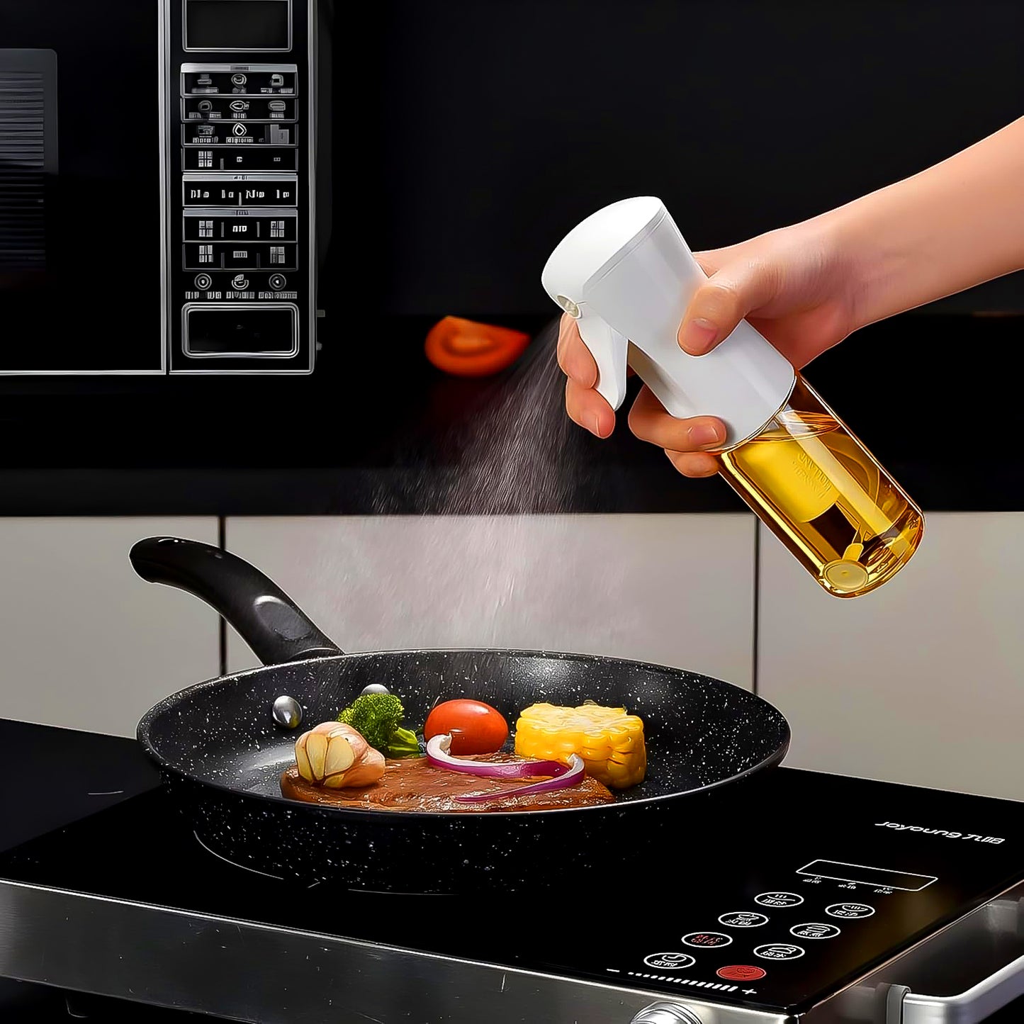 Wukusy plastic oil spray bottle, 250ml, versatile kitchen gadget with white box, ideal for cooking and salad dressing.