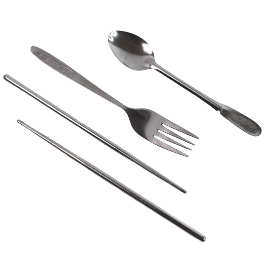 Wukusy portable camping cutlery set with four utensils and case, ideal for travel and outdoor dining.