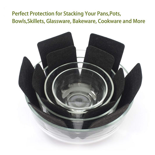 Wukusy 3-piece set of pots and pans protectors in three different sizes, designed to prevent scratches and damage in the kitchen.