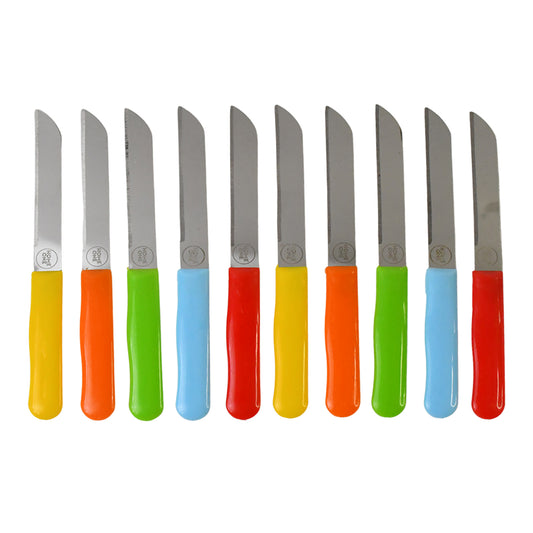 Set of 10 premium stainless steel handle plain knives by Wukusy for home and kitchen use, displayed individually on a white background.