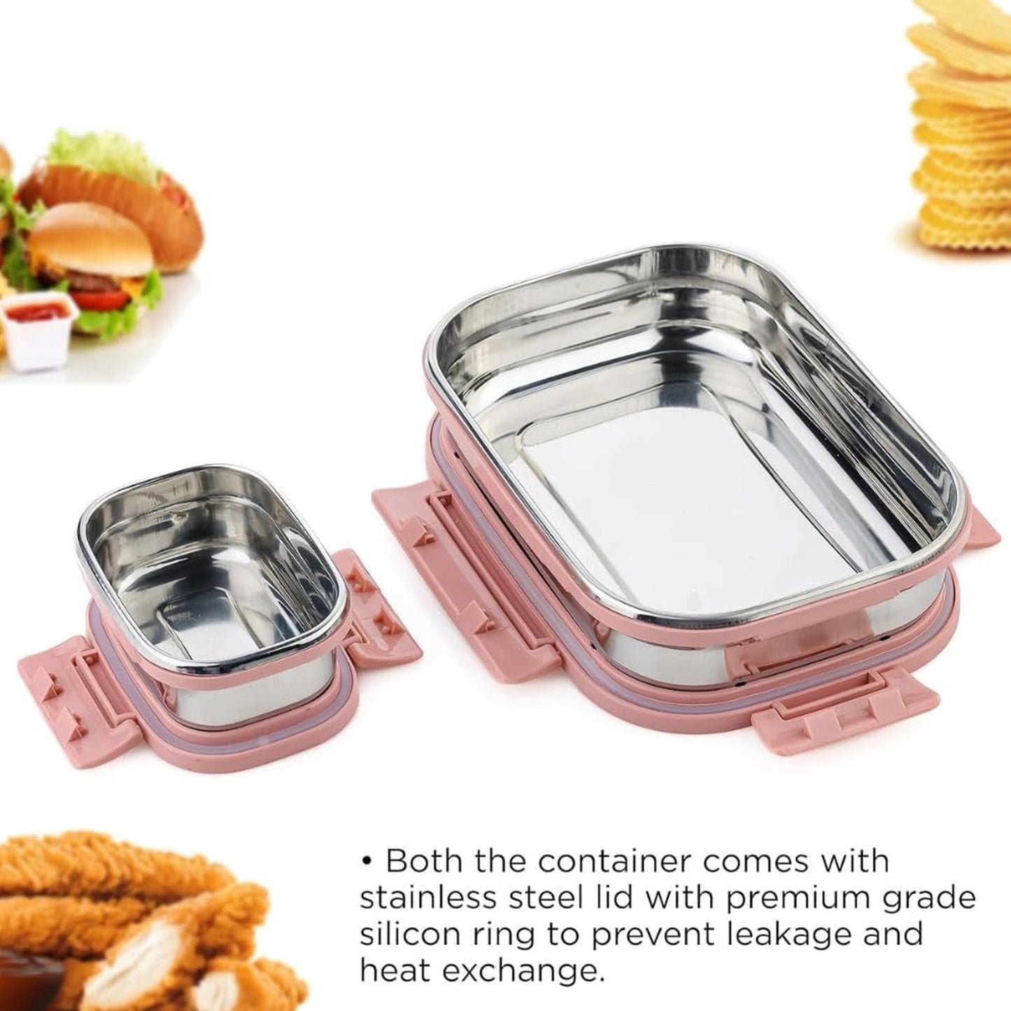 Wukusy premium stainless steel leak-proof and airtight lunch boxes, 900ml and 200ml, for home and kitchen storage.