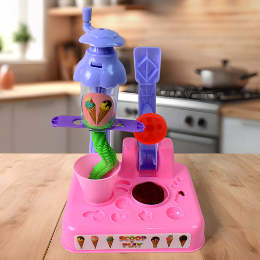 Wukusy Scoop and Play Set with colorful dough for kids, including ice cream maker toy and 36-piece play kitchen set.