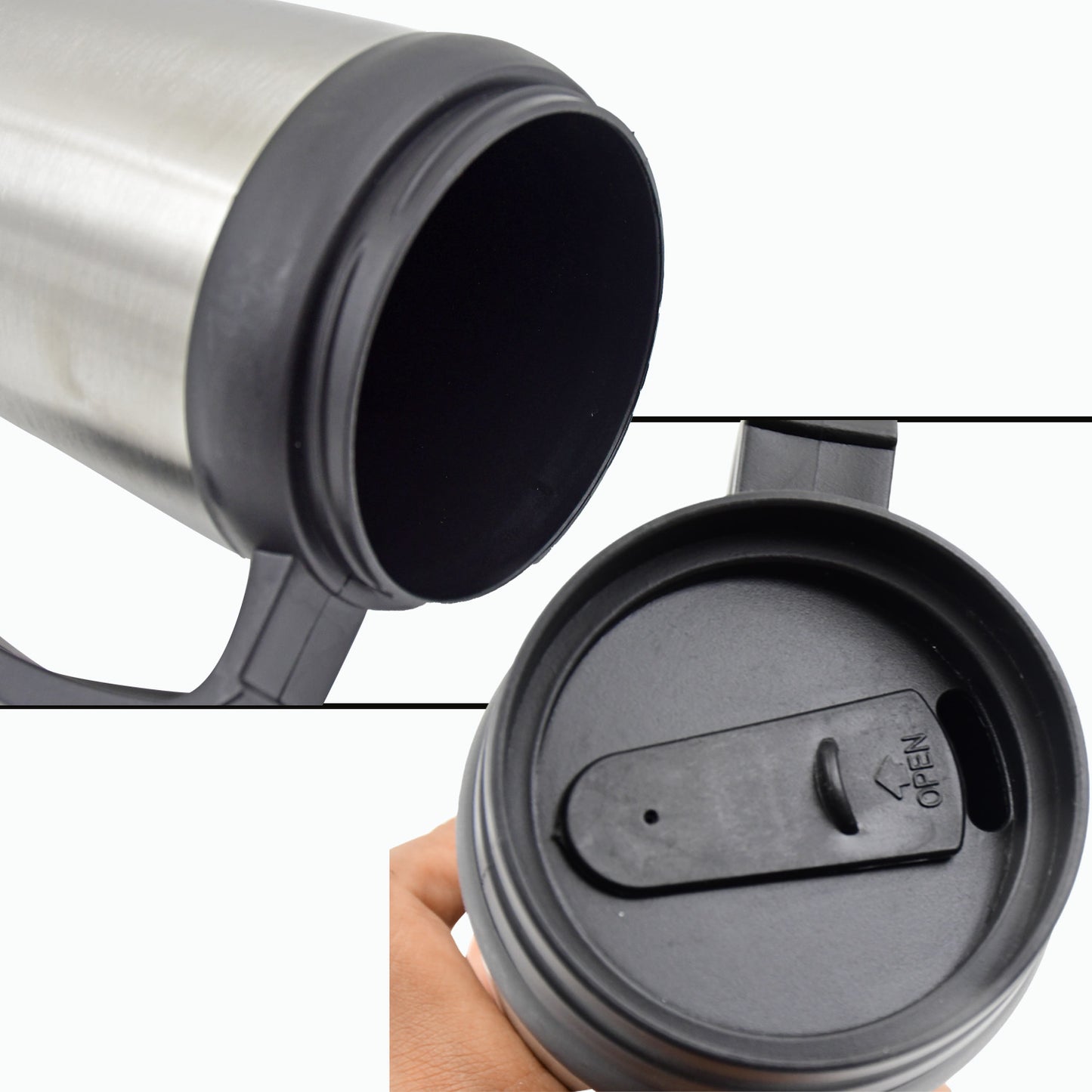 Wukusy stainless steel vacuum insulated glass coffee cup with lid and handle for hot and cold beverages, 1 piece.
