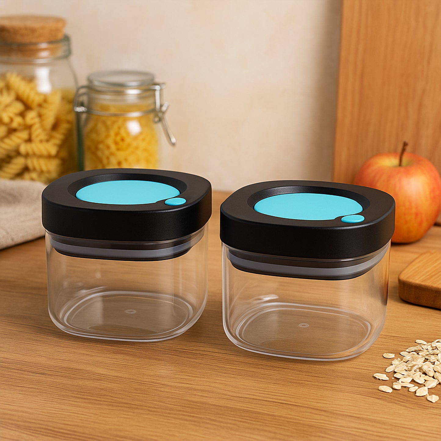Wukusy Supermom airtight kitchen storage containers 2-piece set, 500ml capacity, clear plastic with secure lids for food storage.