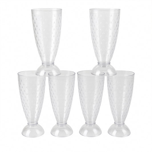 Six clear plastic milkshake glasses by Wukusy, 400ml capacity, perfect for home and kitchen use, arranged on a countertop.