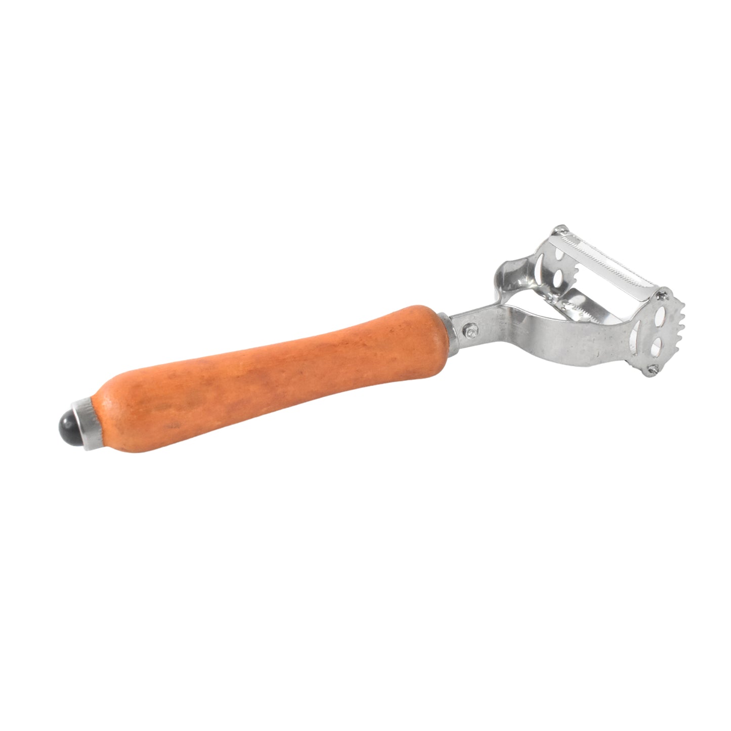 Wukusy vegetable and fruit peeler with a wooden handle, perfect for peeling fresh produce in the kitchen.