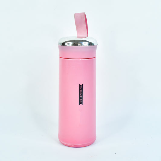 Pink Wukusy 400ml leak-proof glass water bottle with daily water intake markings, ideal for gym, kids, and home use.