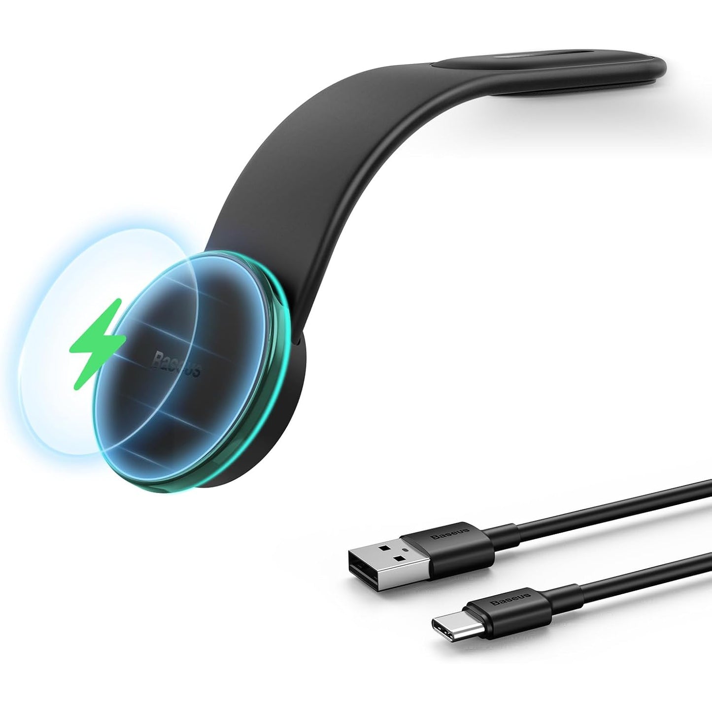 Wukusy 15W wireless car mount charger and phone holder, mobile accessory, securely holding a smartphone in a vehicle.