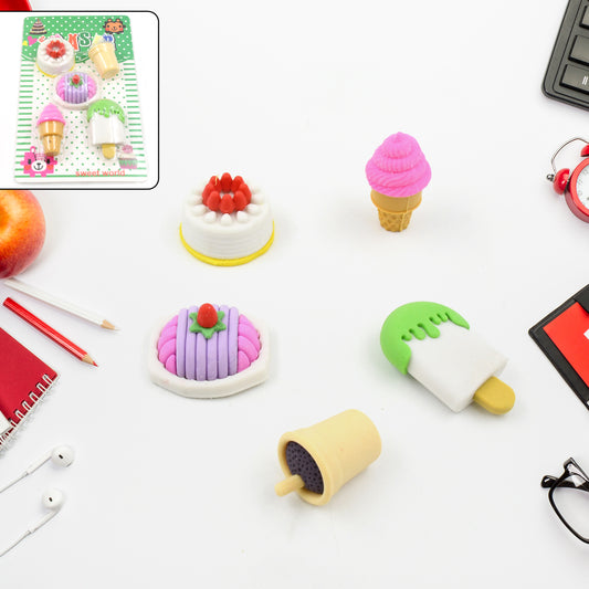 Colorful mini eraser set with 3D designs by Wukusy, featuring creative and cute novelty erasers for children and school prizes.