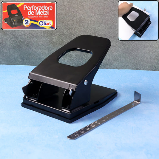 Heavy-duty metal Wukusy 2-hole paper punch machine set for office use, durable and efficient for binding documents.