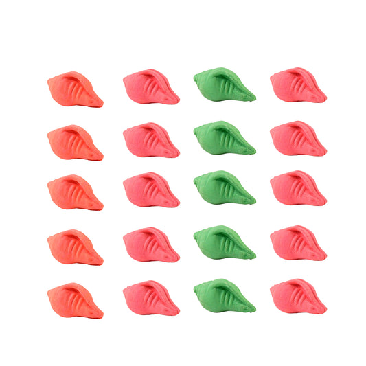 Wukusy office Shankh shape rubber erasers in a 20-piece mix of colorful designs, perfect for school or office use.