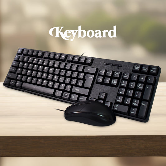 Wukusy wired USB office keyboard with 107 keys and matching mouse in a 2-piece set, ideal for office use.