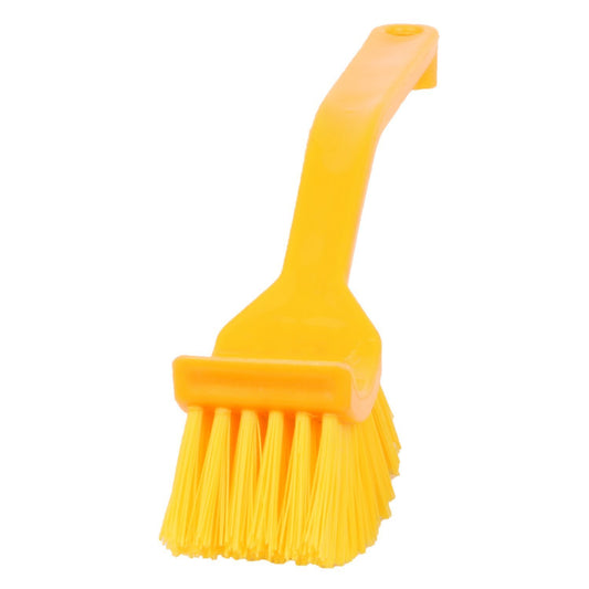 Multicolour plastic wash basin and toilet seat cleaning brush by Wukusy, with ergonomic handle and sturdy bristles for hygiene.
