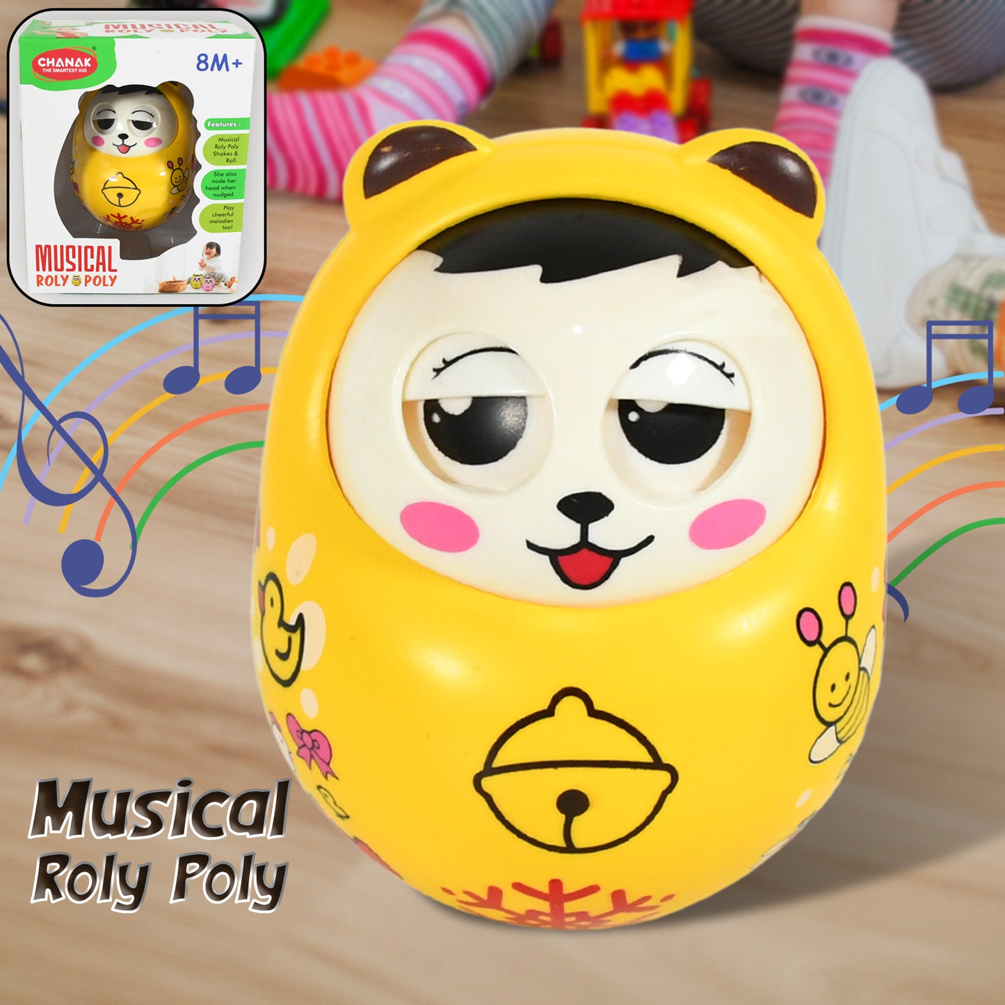 Colorful Wukusy 1935 musical baby roly-poly toy, push and shake wobbling tumbler with music for infants 8+ months.