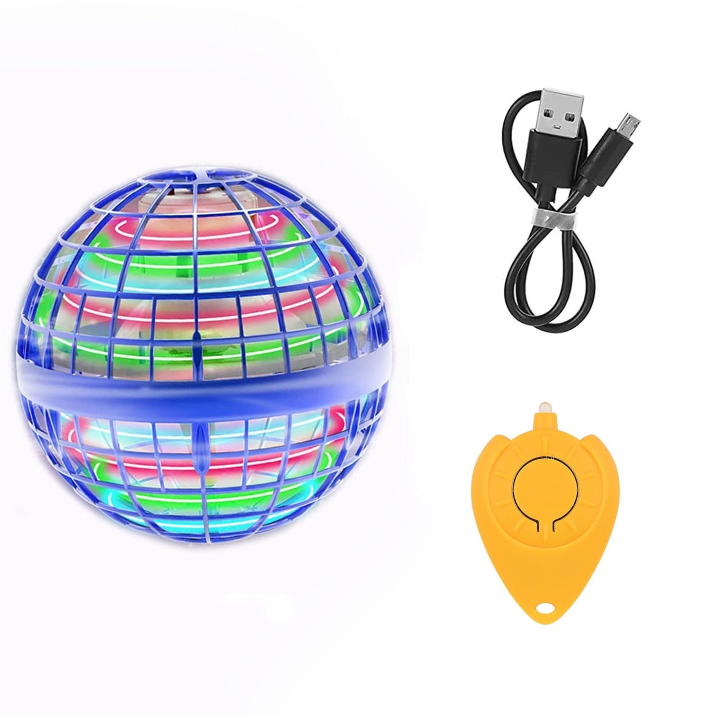 Wukusy Flying Ball Toys with RGB lights, 360° rotation, mini boomerang design, USB rechargeable, perfect for kids and play.