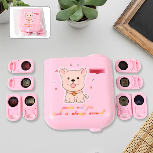 Wukusy birthday projector toy with 8 slide patterns for festive celebrations, showing colorful projector and slide set.