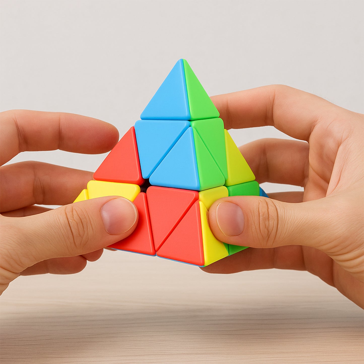 Wukusy high-speed triangle puzzle cube toy with colorful plastic triangles for challenging brain-teasing fun.