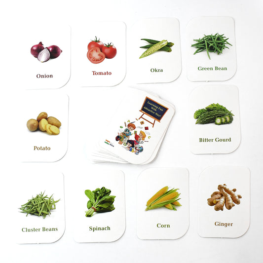 Wukusy Kidkraft 32-piece educational vegetable flash cards set featuring colorful images of various vegetables for kids' learning.
