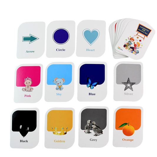 Wukusy Kidkraft Early Learner 32-piece color and shape flashcard set for kids, featuring bright educational toy cards.