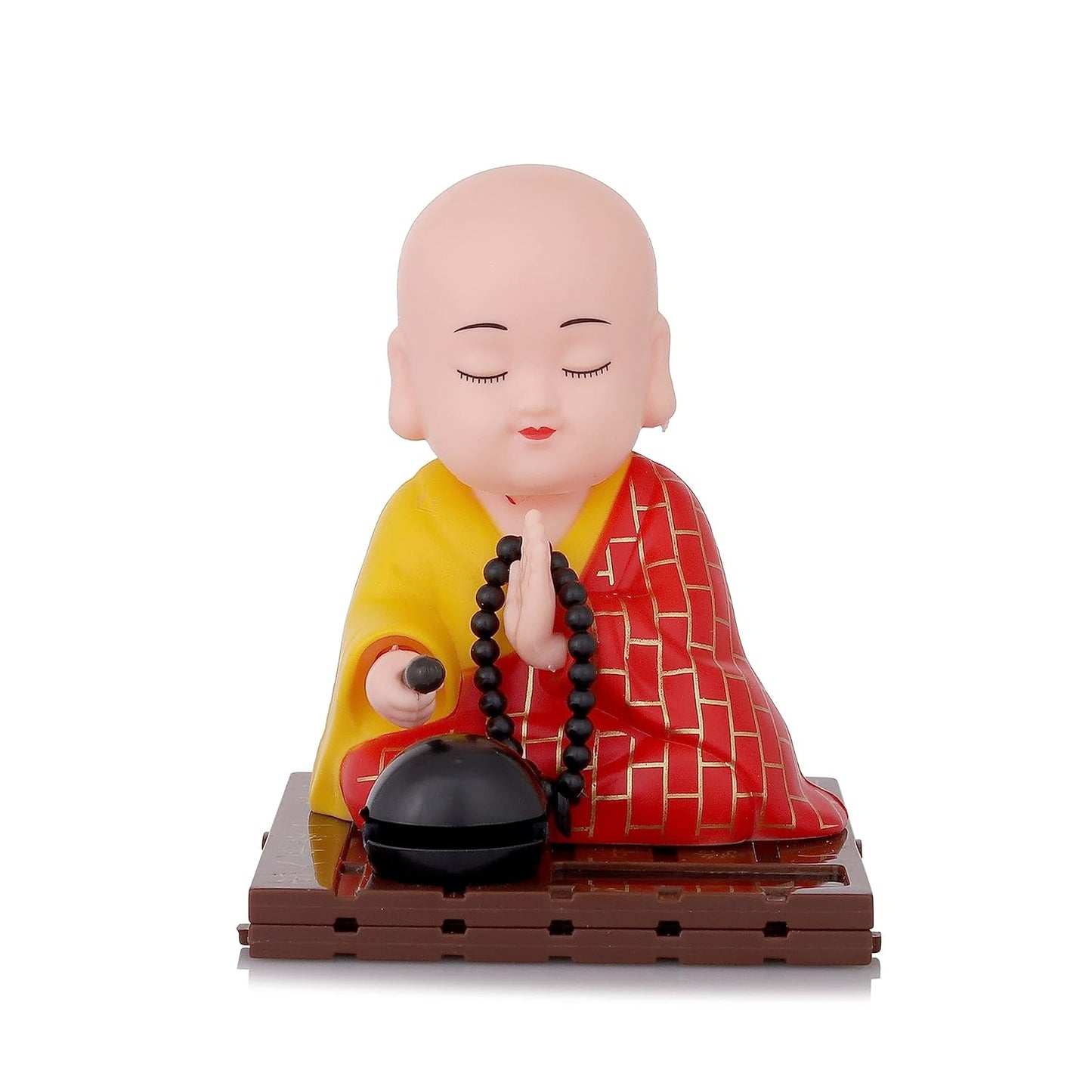 Solar powered sitting Buddha statue toy by Wukusy with moving head and hand, featuring a large, detailed design.