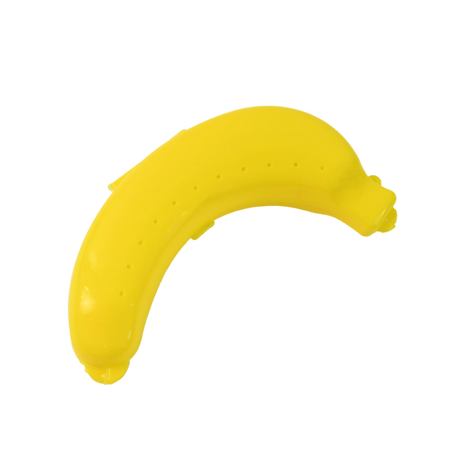 Yellow Wukusy banana-shaped lunch box with a secure clip closure, designed for convenient snack storage and transport.