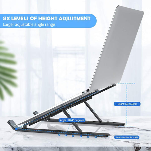 Wukusy 1320 adjustable office laptop stand holder with built-in foldable legs and high-quality fiber for ergonomic workspace support.