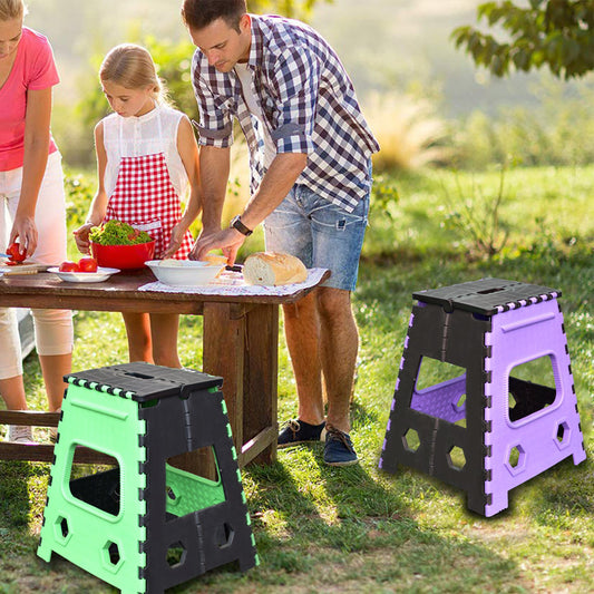 Wukusy 18-inch folding brown stool, versatile home improvement step stool for adults and kids, suitable for kitchen and household use.