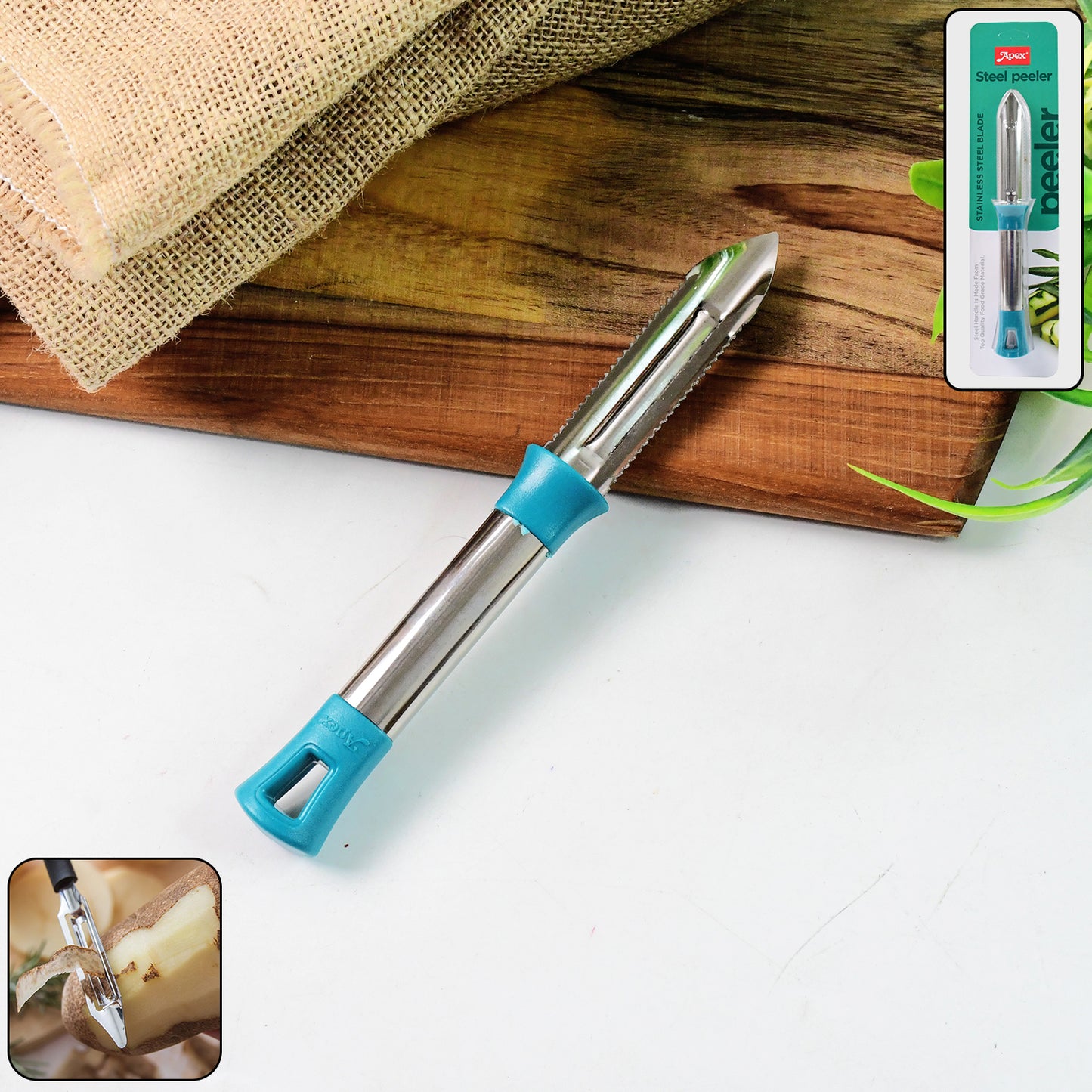 Wukusy Apex premium stainless steel vegetable and fruit peeler with ergonomic handle for efficient kitchen peeling tasks