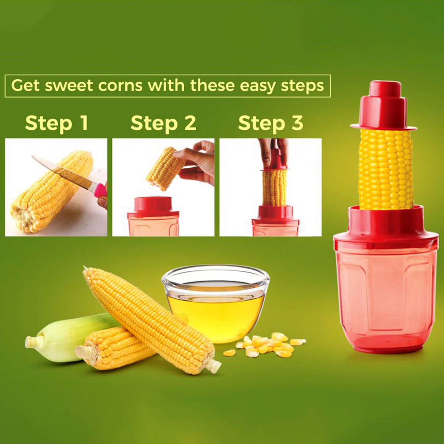 Wukusy Supermom Corn Cutter with steel blades, kitchen tool for easily cutting corn kernels, compact and durable design