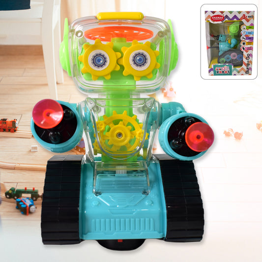 Wukusy Gear Robot Car toy for kids, colorful plastic robot with wheels, suitable for children’s play and imaginative fun.