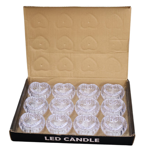 Set of 12 Wukusy heart-shaped LED flameless decorative candles with warm glow, ideal for romantic or cozy home decor.