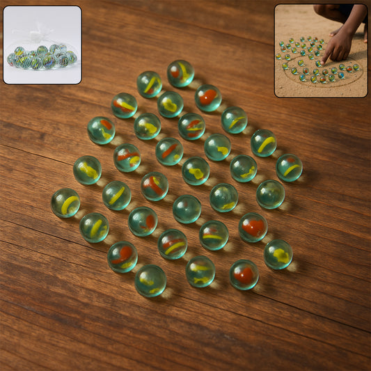 Set of 35 colorful glass marbles for kids, ideal for home decor and craft projects, by Wukusy.