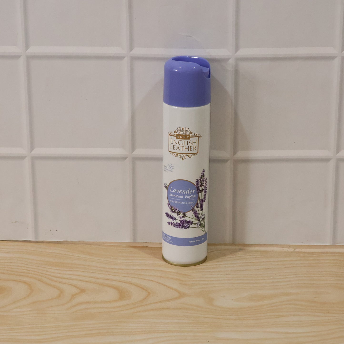 Wukusy Next English Leather lavender air freshener spray for home or office, 220ml, with lavender and leather scent in a spray bottle.
