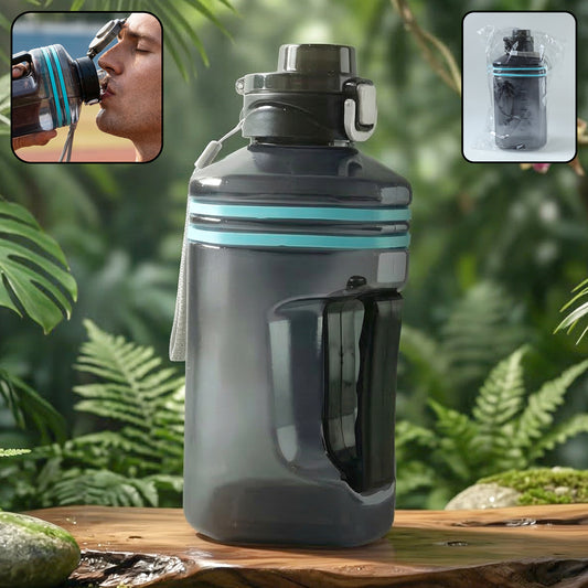 Large Wukusy gallon water bottle with handle, 1500 ml square design, clear plastic, suitable for hydration on the go